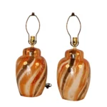 Pair Mid Century Glazed Ginger Jar Table Lamps