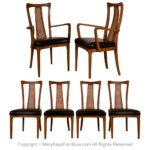 Mid-Century Walnut Cane Back Six Dining Chairs