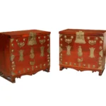 Pair Antique Korean Elm brass Chests
