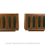 Pair Mid-Century Walnut Chrome Lane Cabinets Nightstands