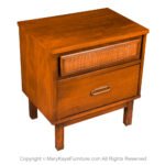 Mid Century Cane Walnut Brass Nightstand End Table
