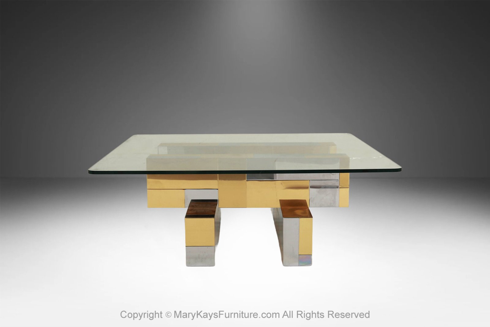 Mid Century Modern Paul Evans Citysc ape Brass Chrome glass Coffee Table (10)