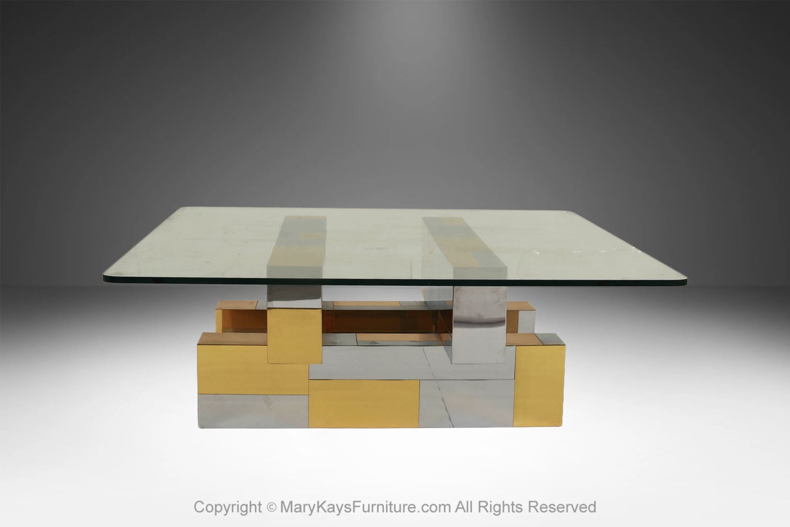 Mid Century Modern Paul Evans Citysc ape Brass Chrome glass Coffee Table (12)