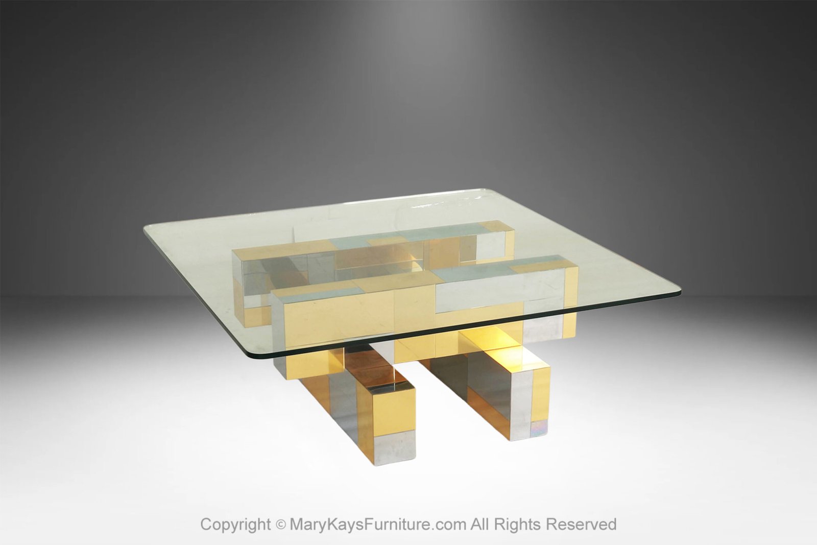 Mid Century Modern Paul Evans Citysc ape Brass Chrome glass Coffee Table (7)