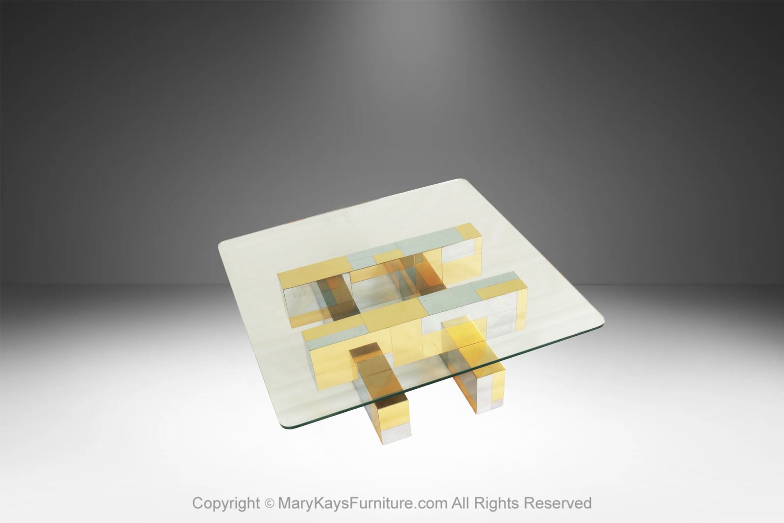 Mid Century Modern Paul Evans Citysc ape Brass Chrome glass Coffee Table (8)