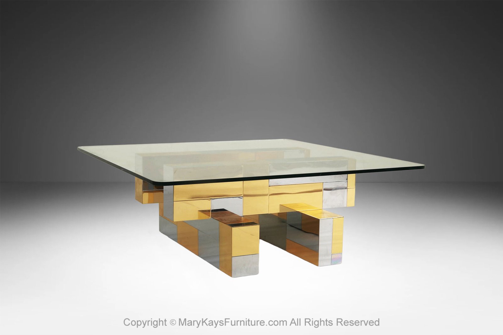 Mid Century Modern Paul Evans Citysc ape Brass Chrome glass Coffee Table (9)